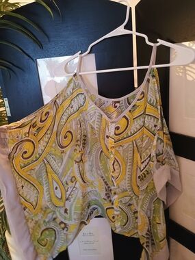 Yellow & Lime Paisley Print Cold-Shoulder Top